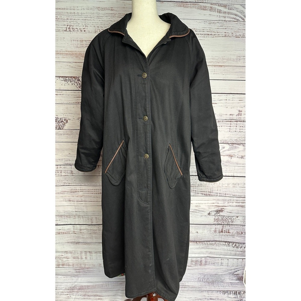 Vtg Red Pepper Action Wear Duster Coat S Black Floral Lined Boho Retro Jacket - Picture 6 of 16